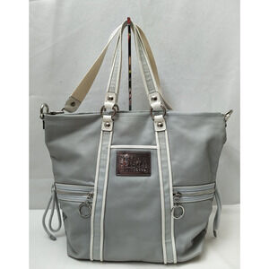 Coach Poppy Gray Leather Zipper Pockets Large Satchel Shoulder Bag